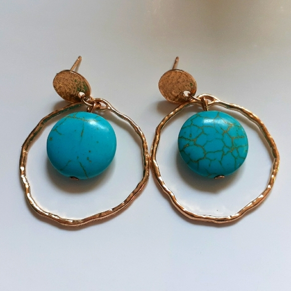 Turquoise and Rose Gold Earrings (NWOT) - Picture 2 of 3